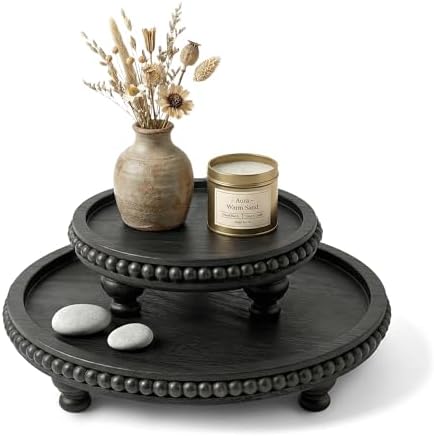 EOSAHR Pine Wood Round 2-Piece Display Risers for Rustic Room Decor, Black by EOSAHR