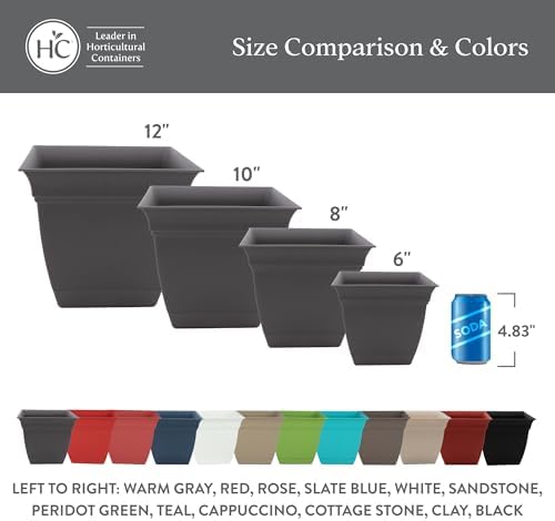 The HC Companies Eclipse Square Planter Pot, 12 Inch, Black, 2-Pack - Image 6