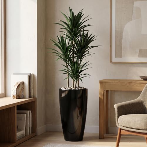 SUN-E Tall Planter for Outdoor Indoor Plants 2Pack, 21Inch Large Gloss Black Planter with Removable Insert Shelf High Glossy Piano Finish Ceramic-Look Tall Flower Pot for Office Lobby Minimalist Decor - Image 6