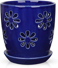 Oairse 6 inch Orchid Pots with Holes, Royal Blue Ceramic Orchid Pot for Repotting Small Indoor Plant Pots with Drainage Holes and Saucers Decorative Flower Planter for Orchids, Indoor Plant by Oairse