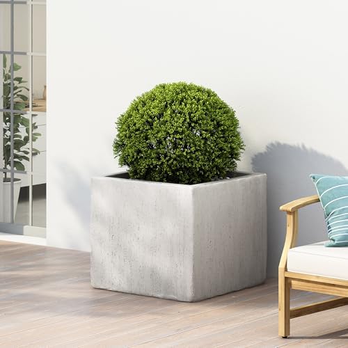 Square Lightweight Concrete Planters, 22 Inch, White - Image 3
