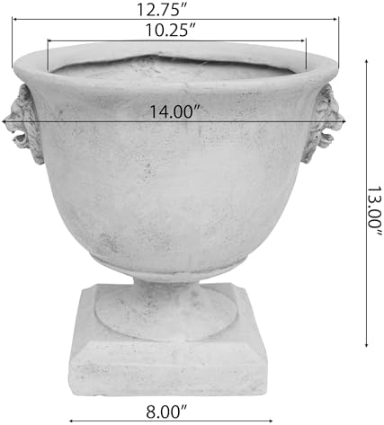 Merax MGO 13'' Tall Garden Urn Planter with Drainage Hole, Handmade Lightweight Urn for Flowers, Herbs & Succulents, Indoor & Outdoor Decorative Pot, Antique White - Image 2