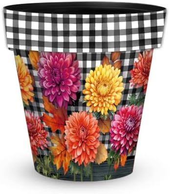 Briarwood Lane Fall Planter 11.75 x 11 x 11 Checkered Mums Medium by BriarwoodLane