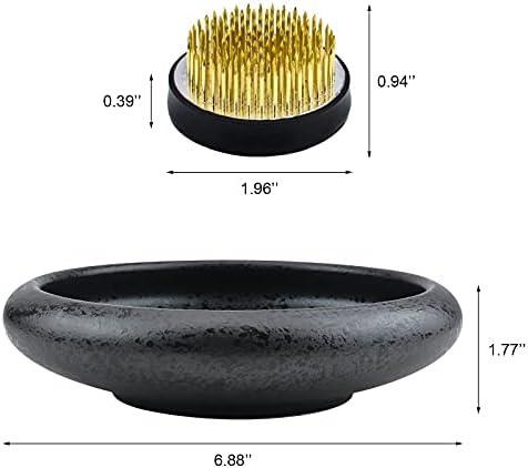 Flower Arrangement Supplies, Deep Round Ceramic Ikebana Flower Vase with 5cm Kenzan Flower Frog for Floral Arrangement Home Decoration, Black Spotted - Image 2