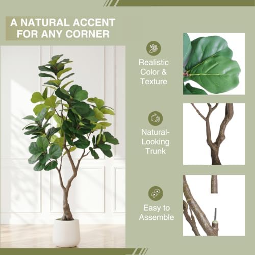 6FT Artificial Fiddle Leaf Fig Tree with Decorative White Pot - Image 6