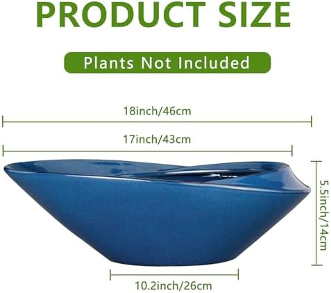 Bonsai Pot - 18 Inch Ceramic Planter for Indoor Outdoor Plants Bonsai Tree Pot Modern Large Succulent Planter Decorative Plant Pot with Drainage Hole Blue - Image 3