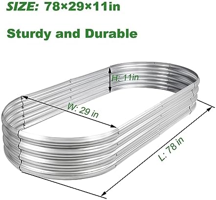 Rakukiri Raised Garden Bed GRS Certified Galvanized Planter Box Outdoor, 6.5ft Oval Rot-Resistant Metal Garden Bed Planter, Recycled Material Planter for Vegetables Flowers Herbs (Silver) - Image 3