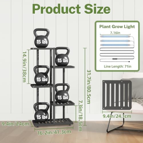 iDavosic.ly Plant Stand with Grow Light Indoor Outdoor, 4 Tier Tall, Black - Image 2