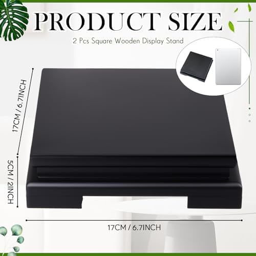 Chunful 2 Pcs 6.7 x 6.7 x 2'' Wooden Display Pedestal Stand, Black - Image 2