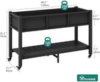 YITAHOME Raised Garden Bed HDPE, 47x18x31In Raised Flower Bed Poly-Wood Weather-Resistant Elevated Planter Box with Lockable Wheels & Storage Shelf for Vegetable Flower, Black - Image 4