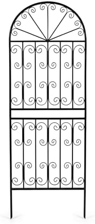 SCENDOR 70.8" H x 24.5" W Decorative Metal Garden Trellis - Rustproof Black Iron Arched Fence for Climbing Roses, Clematis, and Vines - Sturdy Plant Support for Patio, Lawn, and Backyard 1 Pack by Unknown