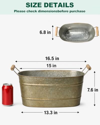 3 Pack 15 Inch Oval Planters with Handles, Antique Brass Galvanized Finish - Image 2
