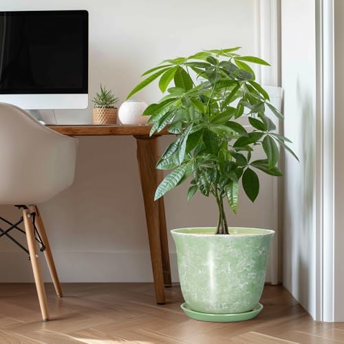 12 Inch Pots for Plants, Ceramic Plant Pots with Drainage, Green - Image 3