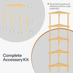 HOOBRO Corner Shelf Stand, 5-Tier Bamboo Corner Bookshelf, Plant Display Shelf, Corner Bookcase, Multipurpose Shelving Unit for Small Space, Living Room, Easy Assembly, Natural YL20CJ01 - Image 5