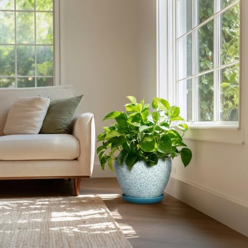Ceramic Flower Pots, 10 Inch Ceramic Planter, Crackle Blue - Image 7