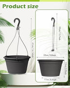 4 Pcs Hanging Planters,10" Hanging Pots Plastic Hanging Flower Plant Basket with Drainage Trays & Chain Holder for Outdoor Indoor Plants Garden Balcony Decoration, Dark Gray - Image 2