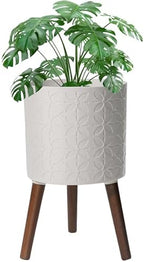 12 Inch Planter Pot with Stand, Planter for Indoor Plants, Modern Large Flower Planter Pot with Drainage Holes for Outdoor,Matte White by nacltlo