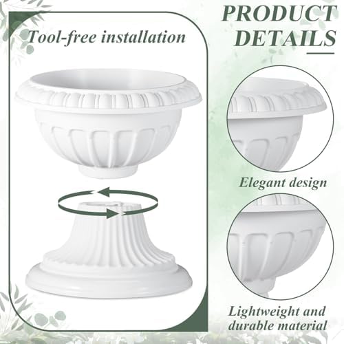 Zhehao 1 Pcs Plastic Urn Planters 12 x 10 Inch Urn Planters for Outdoor - Image 3