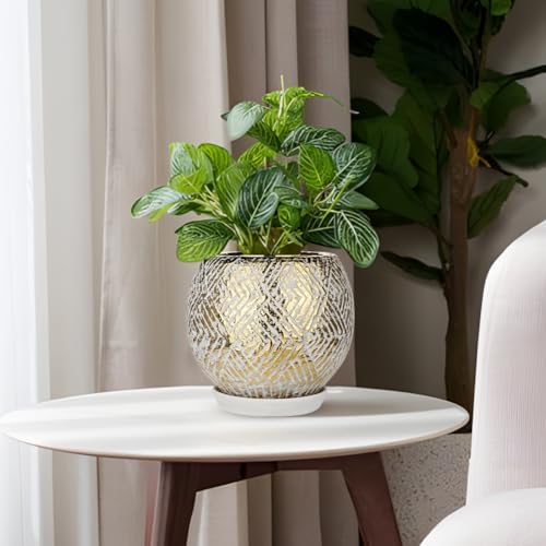 Ceramic Plant Pots for Plants Indoor 7.5 Inch Round Gold and White Flower Pot Gilded Decorative Planter with Drainage Hole and Saucer Modern Ceramic Pot for Succulents Orchids Cactus Herbs Home Decor - Image 6