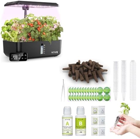 URUQ 12 Pods Hydroponics Growing System Remote Control Charcoal & 188Pcs Hydroponic Pods Supplies by URUQ