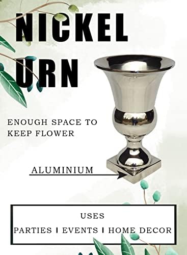 Serene Spaces Living Nickel Urn Vase, Metal Compote Vase, Metal Pedestal Urn Planter, Ideal for Floral Centerpieces, Home Decor, Weddings, Parties, Events, Measures 10.75" Tall & 7" Diameter - Image 6