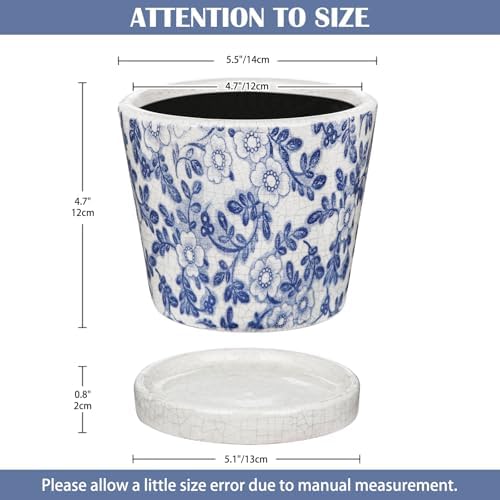 Ceramic Pot for Plants 5.5 inch Blue and White Pot for Plants Small Chinoiserie Planter Pots with Drainage Hole and Saucers Outdoor Inoor Blue Flower Pots for Succulent, Cactus, Snake Plant, Herb - Image 2