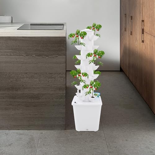 Hydroponics Tower Indoor Growing System,7-Tier 35-Hole Vertical Garden Planter,Herb Garden Kit with 2.64Gal Water Tank,Automatic Water Circulation Pump for Gardening Lover (White-A) - Image 2
