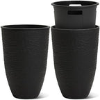 Worth Garden 2-Pack 21" H. Black Tall Planters with Inside Pots - 14'' Dia Plastic Large Round Plant Tree Pots - Decorative Imitation Stone Finish for Indoor Outdoor Front Porch Container Patio by WORTH