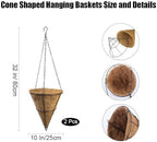 2 Pack Cone Shaped Metal Hanging Baskets for Plants Outdoor,10 in Width Conical Metal Wire Hanging Basket Planter with Coco Fiber Liners and Chains,Hangable Flower Pots for Outside (A-10 in) - Image 7