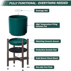 D'vine Dev Ceramic Pot with Walnut Wood Stand, Teal, 10 in, 55-B-X-4 - Image 5