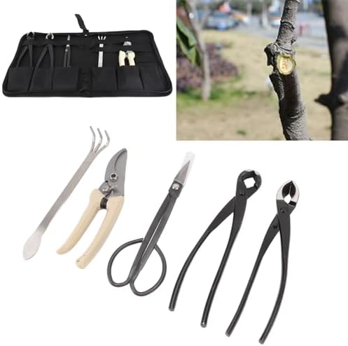 5PCS Bonsai Tool Kit, Carbon Steel Professional Bonsai Starte Set Tree Pruning Tools Cutter Scissor for Potted Plant Pruning - Image 4