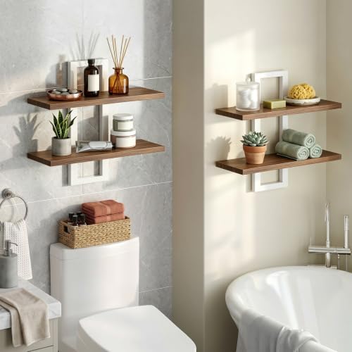 HOOBRO 2-Tier Floating Shelves, 15 Inch Wall Shelf Set of 2 - Image 4
