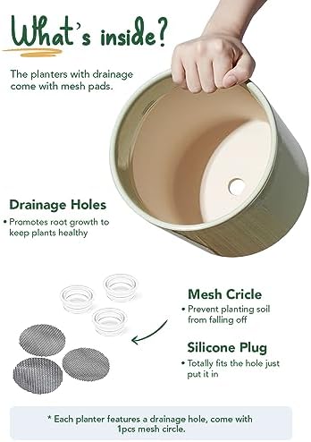 LE TAUCI 10+8+6 Inch Ceramic Pots for Plants, Indoor Planters with Drainage Hole and Plug, Modern Cylinder Flower Pots Set of 3 for Living Room and Kitchen, Glossy, Sage Green - Image 6