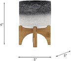 5" Ceramic Planter with Wood Stand, 5 Inch, Gray - Image 2