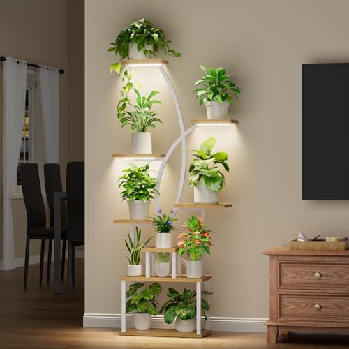 Plant Stand Indoor with Grow Lights, 8 Tiered Tall Plant Shelf for Indoor Plants Multiple, 65" Large Corner Shelves Metal Curved Flower Holder Display Rack for Living Room Patio Balcony, White - Image 2