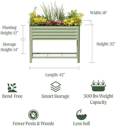 Vego garden Rolling Elevated Raised Garden Bed, 1.5' x 3.5' Outdoor Planters Boxes with Legs & Storage Rack for Patio, 500 Lbs Weight Capacity, Raised Beds for Gardening, Modern Gray - Image 2