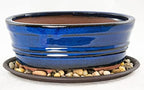 8.25" Oval Dark Blue Stain Glazed Bonsai Pot, Cactus & Succulent Planter + Tray + Rock + Mesh and Wire Combo (658-8B Combo) - Image 2