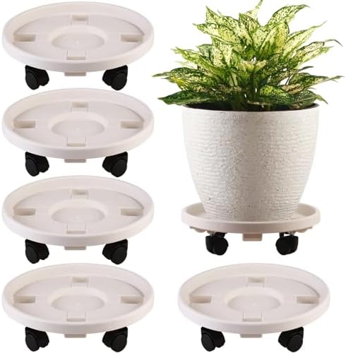 5 Packs Large Plant Caddy with Wheels 13" Rolling Wheeled Plant Stands Heavy-Duty Plastic Flower Pot Roller Base Movers Indoor Outdoor Planter Dolly with Casters Trolley, White by KvyusFlourish