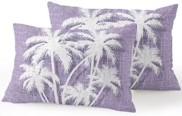 Coastal Palm Tree 12x20 Waterproof Outdoor Lumbar Pillows Set of 2 with Inserts, Tropical Plants Botanical Vintage Purple Patio Decorative Cushion Pillows for Outdoor Sofa Bench Porch Balcony by Hokiten