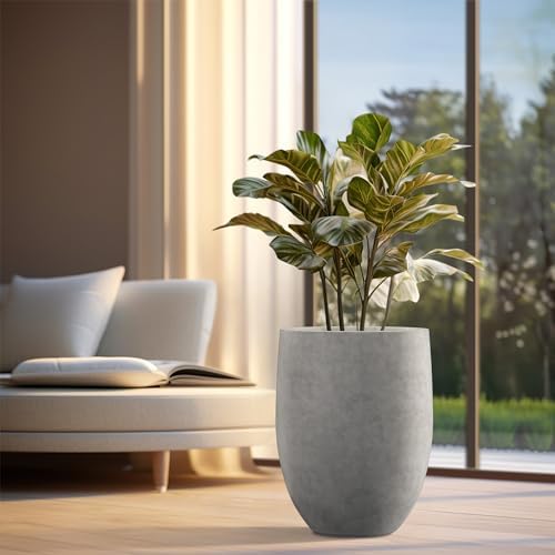 Kante 21.7" Tall Concrete Planter, Large Round Bullet Pot, Pale Gray - Image 4