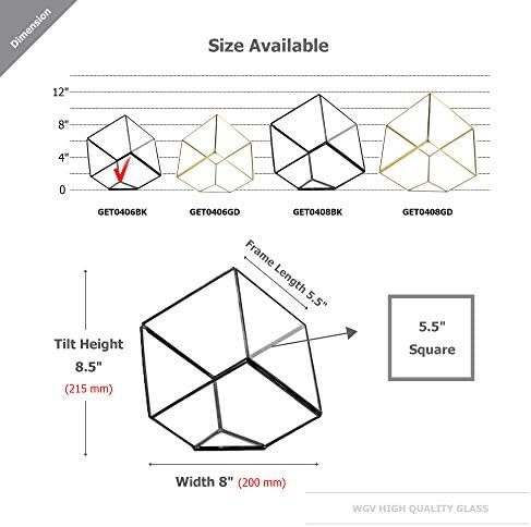 WGV Geometric Planter Terrarium Bulk, Width 8" Height 8.5" Clear Glass Black Frame DIY Succulent air Plant Miniature Fairy Garden Windowsill Tabletop Decor, Tilted Cube 12 Pieces - Image 2