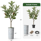Artificial Tree in Modern Geometric Pattern Planter, Fake Rubber Silk Tree for Indoor and Outdoor Home Decoration - 70" Overall Tall (Plant Pot Plus Tree) - Image 5