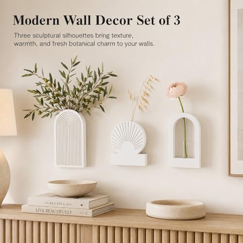TBWIND White Wooden Wall Vases Set of 3, Wall Planters with Glass Tube Kit - Image 3