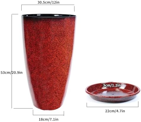2 Pcs Pack 21 Inches Plastic Resin Tall Tapered Planter Pots Large Round Planter Flower Pot with Drainage Holes for Indoor Outdoor Deck Porch Yard Office Garden Home Patio Front Door (Red, L) - Image 6