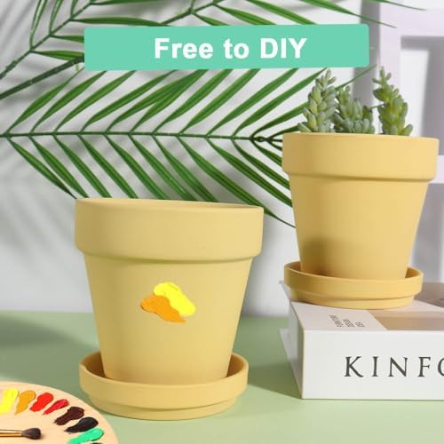 vensovo 4 Inch Yellow Terracotta & Clay Pots with Saucer, 6 Pack - Image 6