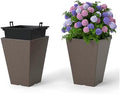GIANTEX Square Taper Planter Set of 2, Self-Watering Flower Pots, Brown by Giantex