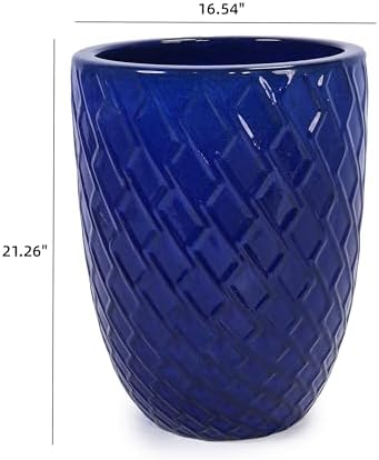 Hand Glazed Ceramic Plant Container Modern Decorative Pot Planter Drainage Hole Thick Earthenware Vessel Breathable Clay Porous Walls Weighty Stable Base Root Succulents Herbs Palms (Dark Blue) - Image 5