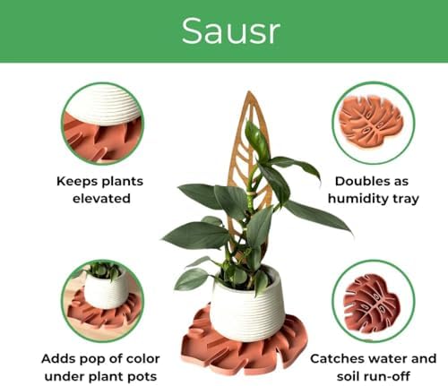 Treleaf Tera Sausr™ – 6" Monstera Leaf Plant Pot Saucer & Drip Tray (Set of 4) – Decorative Humidity Tray for Indoor Houseplants – 3D Printed Eco-Friendly Design - Terracotta - Image 2