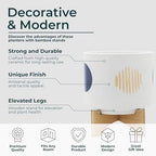 Funky Shapes Ceramic Planters with Wooden Stand for Home Decor Flower Pots for Living Room, Entryway, and Garden - Raised Plant Pots fo Indoor and Outdoor Plants - Set of 2, 11", 7", White & Tan - Image 5
