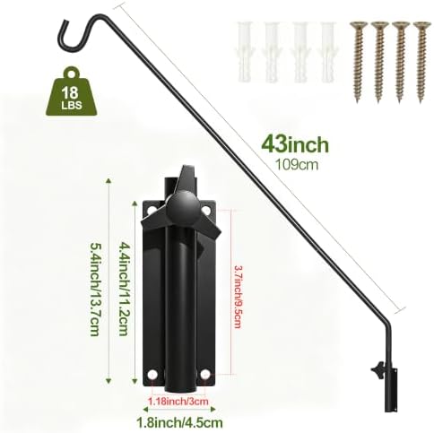 MIXXIDEA 2 Packs Heavy Duty Extended Reach Wall Mounted Deck Hook Wall Pole, Wall Bracket Direction and Length Adjustable Plant Bracket for Bird Feeders, Planters, Suet Baskets, Lanterns, Wind Chimes - Image 3
